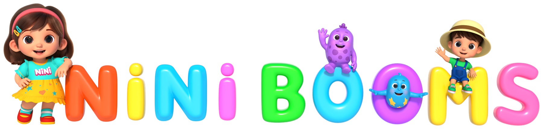 NiNi Booms logo and characters on a colorful banner